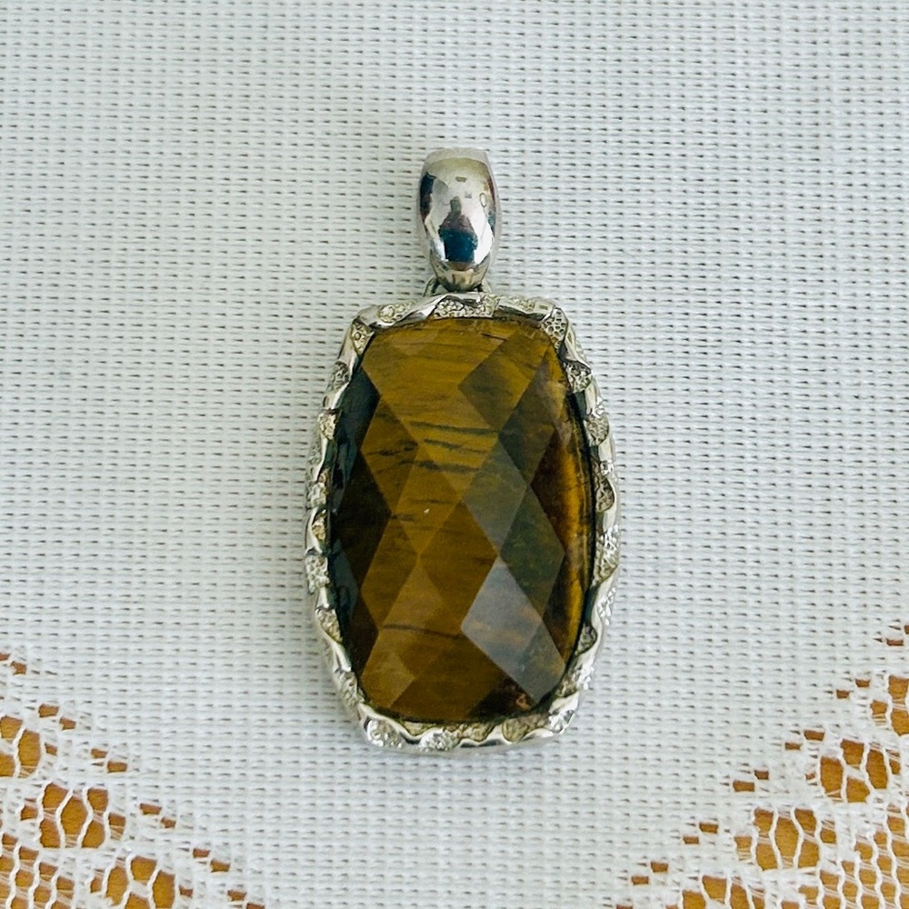 Vintage Early 2000s Southwest-Style Tiger Eye Pendant – Sterling Silver – WK 925